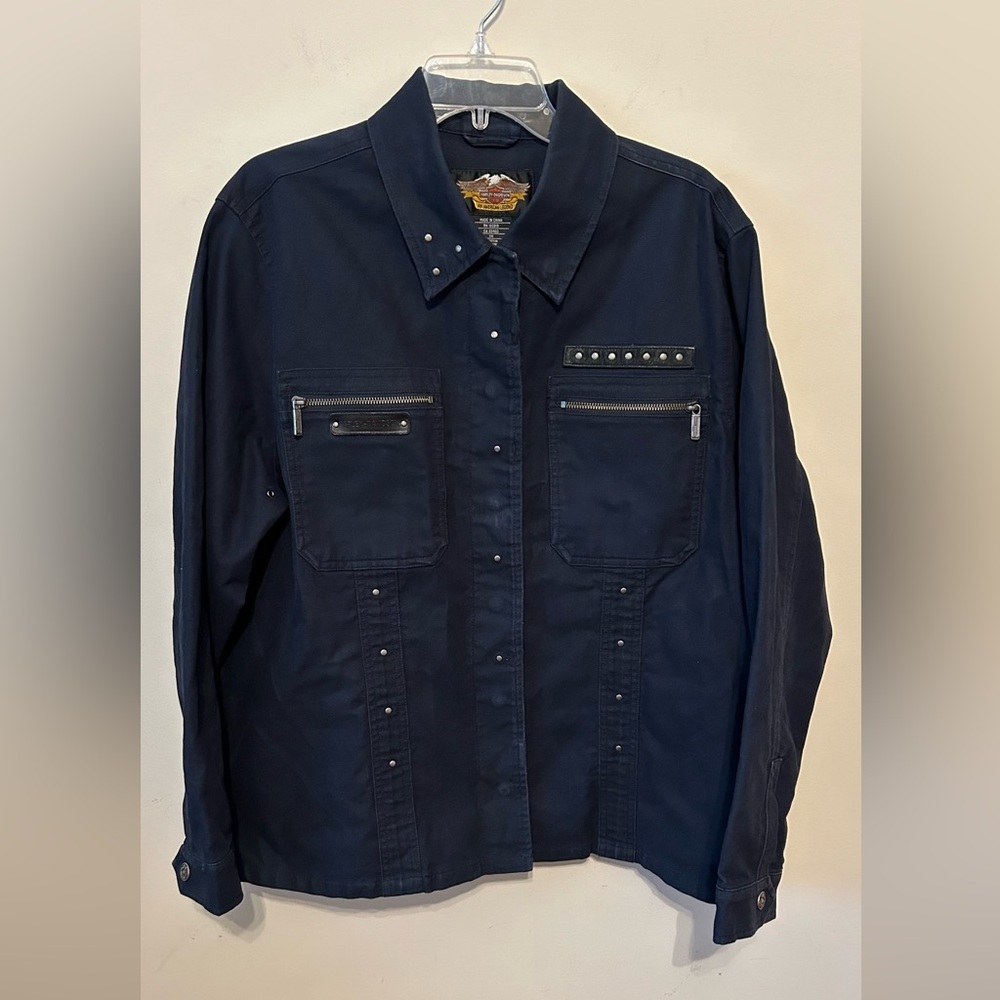 Vintage Harley-Davidson Women's Black‎ Denim Jacket studded Size 1W